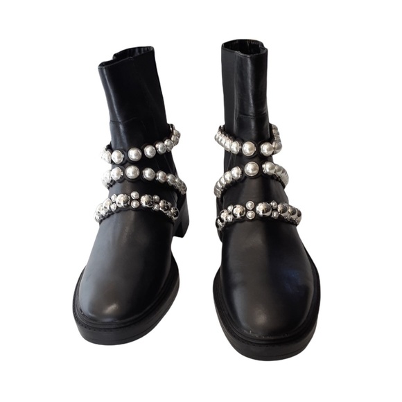 Zara Black Leather Pearl Straps Ankle Boots Block Heel Size 6!! - Picture 2 of 15
